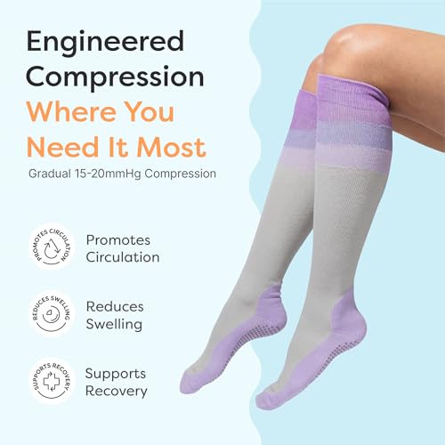 ZenToes Wide Width Compression Socks for Women & Men - Knee High with Targeted Cushioning, Lilac