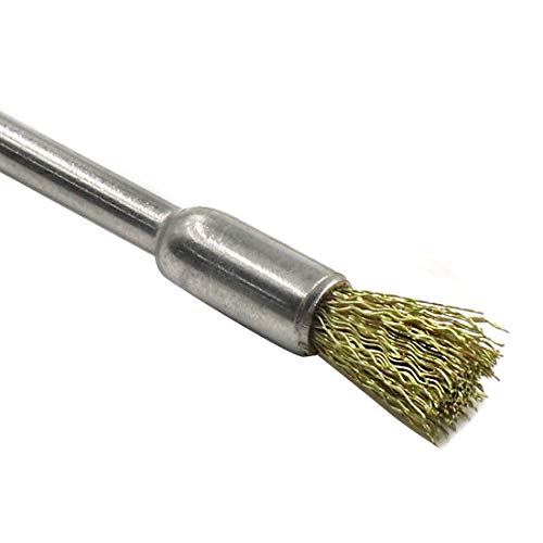 Brass Bristle Wire End Brush Pen Shape 1/8 Inch Shank Diameter (5mm end Brush) Pack of 10