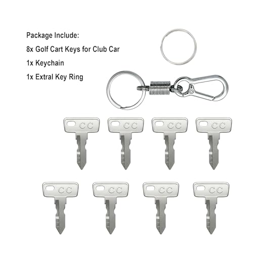 Replacement Golf Cart Ignition Keys - 8 Pack with Keychain