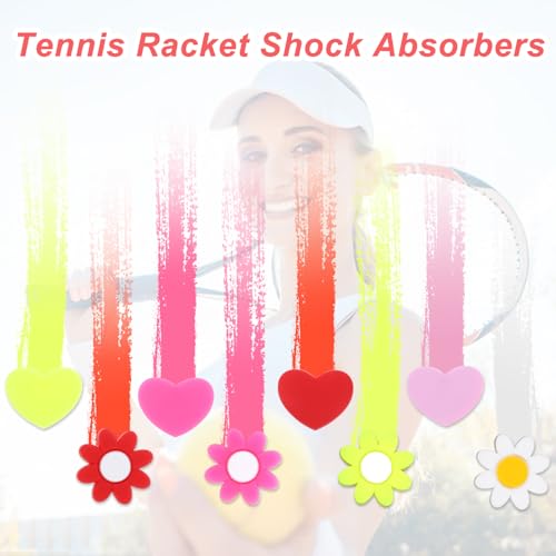 Tennis Racket Dampeners - 8 Silicone Vibration Absorbers, Heart & Flower Shapes