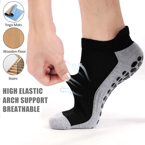 Non-Slip Anti-Skid Ankle Socks for Yoga & Pilates - 10-11.5 Black+White+Blue