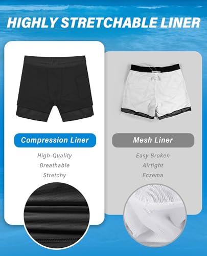 Gleeease 5 Inch Men's Swim Trunks with Compression Liner, Solid Black, 3X-Large