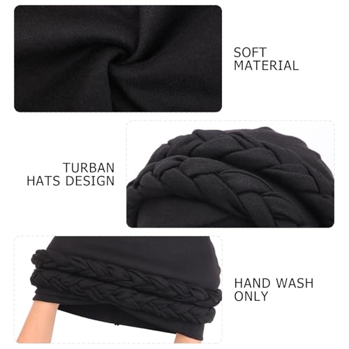 African Women Turban Cap - Pre-Tied Double Braids Beanie - Black