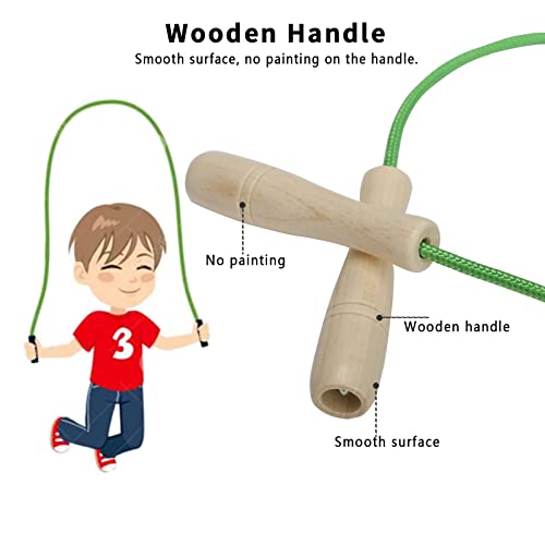 Adjustable Jump Rope for Kids - 8.5ft Wooden Handle - Green