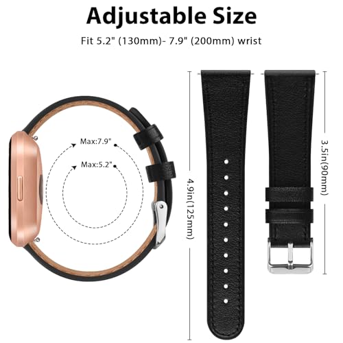 Genuine Leather Replacement Band for Fitbit Versa 2 - Black