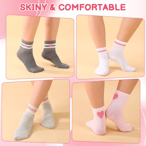 Jspupifip Girls Crew Athletic Socks for Ages 6-10 - Pink White Gray Dark Gray