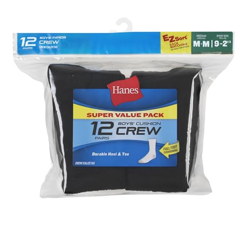 Boys' Ankle Socks Pack - Double Tough Moisture Wicking, 14 Pairs, Black - Crew