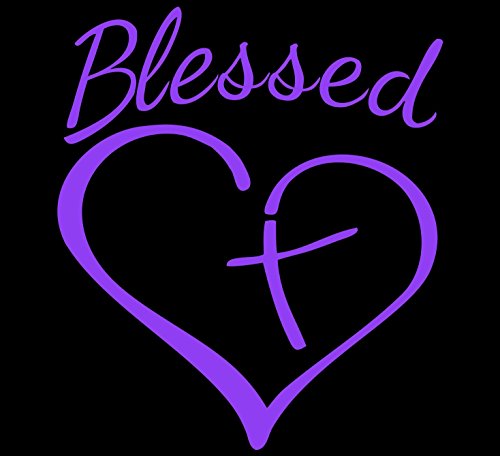 Blessed Cross and Heart Vinyl Decal Sticker - Light Purple 5.5 in