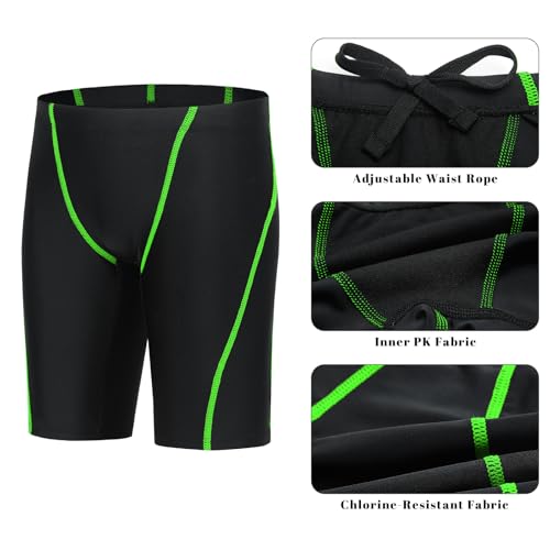Boys Swim Jammers - Kids Jammer Trunks, X-Large Green Line, UPF50+