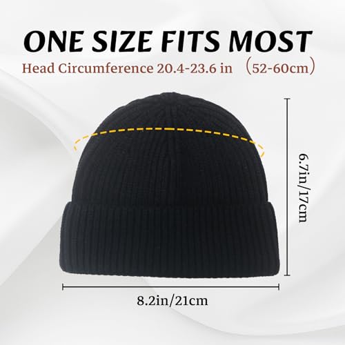 Wool Fisherman Beanies for Men Women Short Cuff Knit Beanie