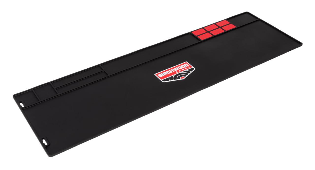 Birchwood Casey Long Cleaning Mat, Chemical Resistant Rubber, 36" x 11", with 6 Small Parts Magnetic Pads and Leak-Proof Pockets