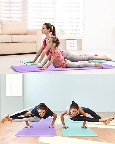 Woanger Yoga Mats Set - 2 Thick Non-Slip Exercise Mats in Purple & Light Green