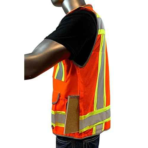 REXZUS A Reflective Vest Class 2 Heavy Woven Two Tone Engineer Hi Viz Safety Vest 3M 8712 Tape