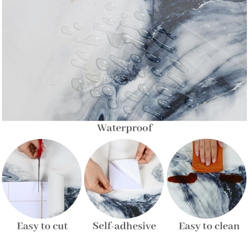 VaryPaper 15.7''x78.7'' Navy Blue and White Marble Wallpaper Peel and Stick Countertops Waterproof Marble Contact Paper for Table Desk Counter Top Vinyl Wrap Removable Granite Wall Paper for Kitchen