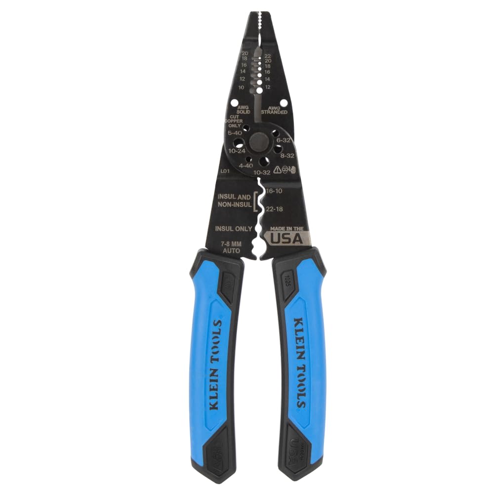 Klein Tools 1025 Long Nose Multi-Purpose Wire Stripper Tool, Made in USA Professional Electrician Tools, Crimping Tool, Cable Stripper for 10-20 AWG Solid, 12-22 AWG Stranded Wire