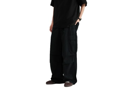 THWEI Mens Baggy Cargo Pants Casual Parachute Cargo Pants Elastic Waist Streetwear Multi Pockets Black L