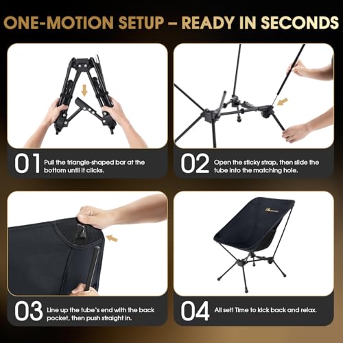 MOON LENCE XL Ultralight Camping Chair Black - 15% Larger Seat, 2.7 Lbs