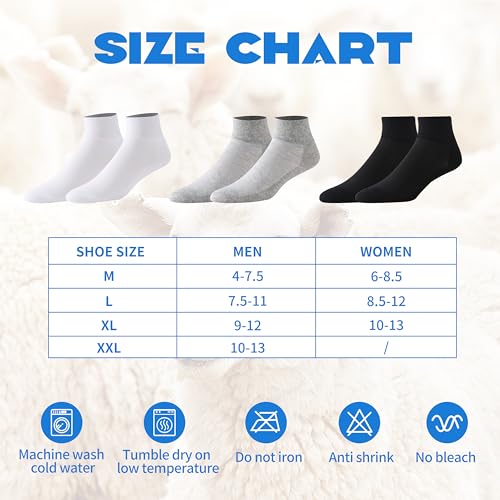 Forcool X-Large 6-Pair Diabetic Ankle Cotton Socks for Men Women - White