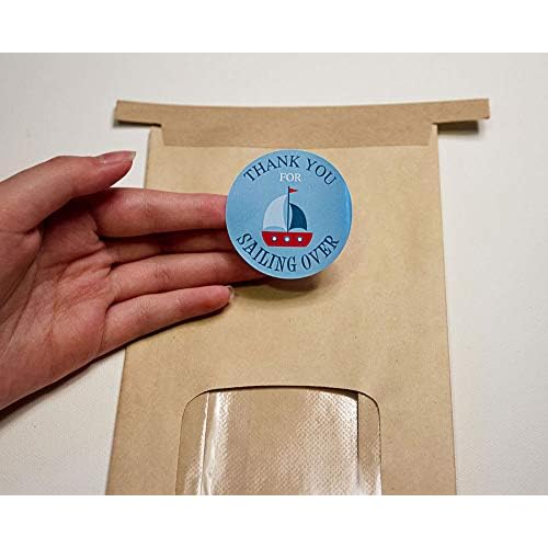 1.9 Inch Thank You Stickers Baby Shower Favor Nautical Boy 60 Labels Navy Blue Red