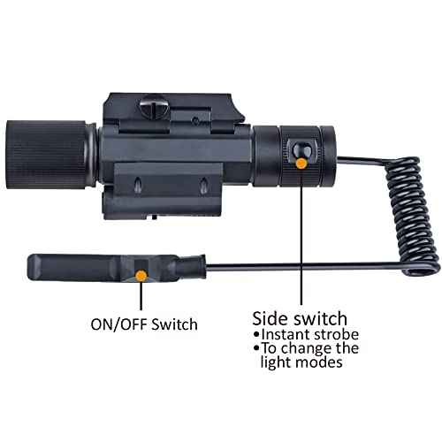 Red Laser Sight Combo, 800 Lumens Tactical Long Gun Flashlight 4 Modes Rail Mounted with Remote Pressure Switch