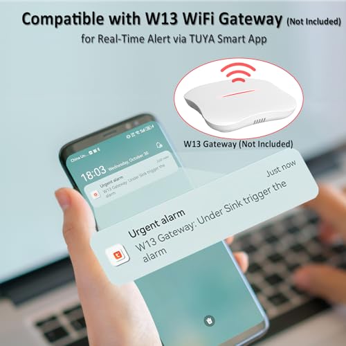 3 Pack WD61 Water Leak Detector for Home, Support Pair with METAK W13 WiFi Gateway (Sold Separately) for App Alert, Water Flood/Drip Sensor Alarm for Basement/Kitchen/Bathroom/Laundry Room,Sink/Pipe