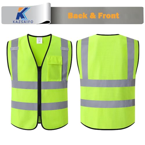 Hi Vis Reflective Safety Vest for Men Women with Chest Pocket Mesh High Visibility Class 2 Construction Vest,Meets ANSI/ISEA Standard(KZ179-Yellow-L)
