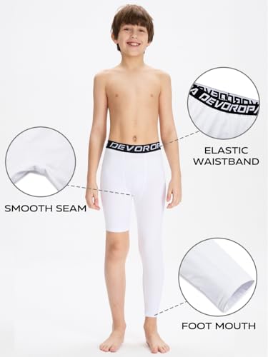 DEVOROPA Youth Boys Compression Pants 2-Pack X-Large Black/White Basketball Leggings