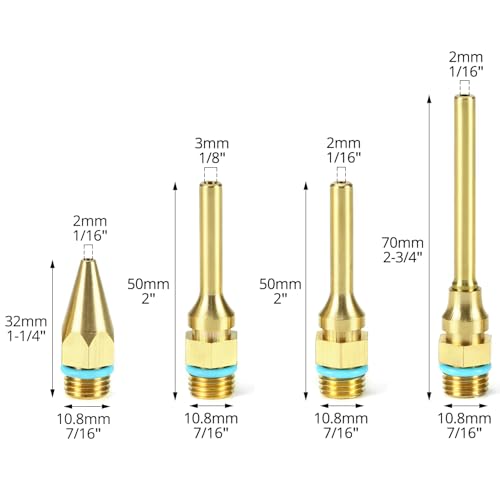 QWORK 4Pcs Pure Copper Glue Gun Nozzle Set - Glue Gun Nozzle Assortment Set, Gluegun Tips Replacement for Hot Melting Glue Guns Bore, 2.0x(34/50/70/100mm)+3.0x50mm