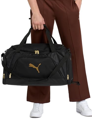 PUMA Accelerator Duffel Bag with Removable Strap & Shoe Pocket - Black/Gold