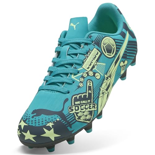 Puma Unisex-Child Christian Pulisic Soccer Cleats - Ultra Firm Ground, Deep Aqua-Marine Blue & Green, Size 3