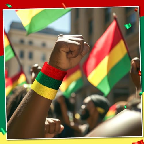 12 Pack Juneteenth Sweat Wristbands - Rasta Red, Yellow, Green