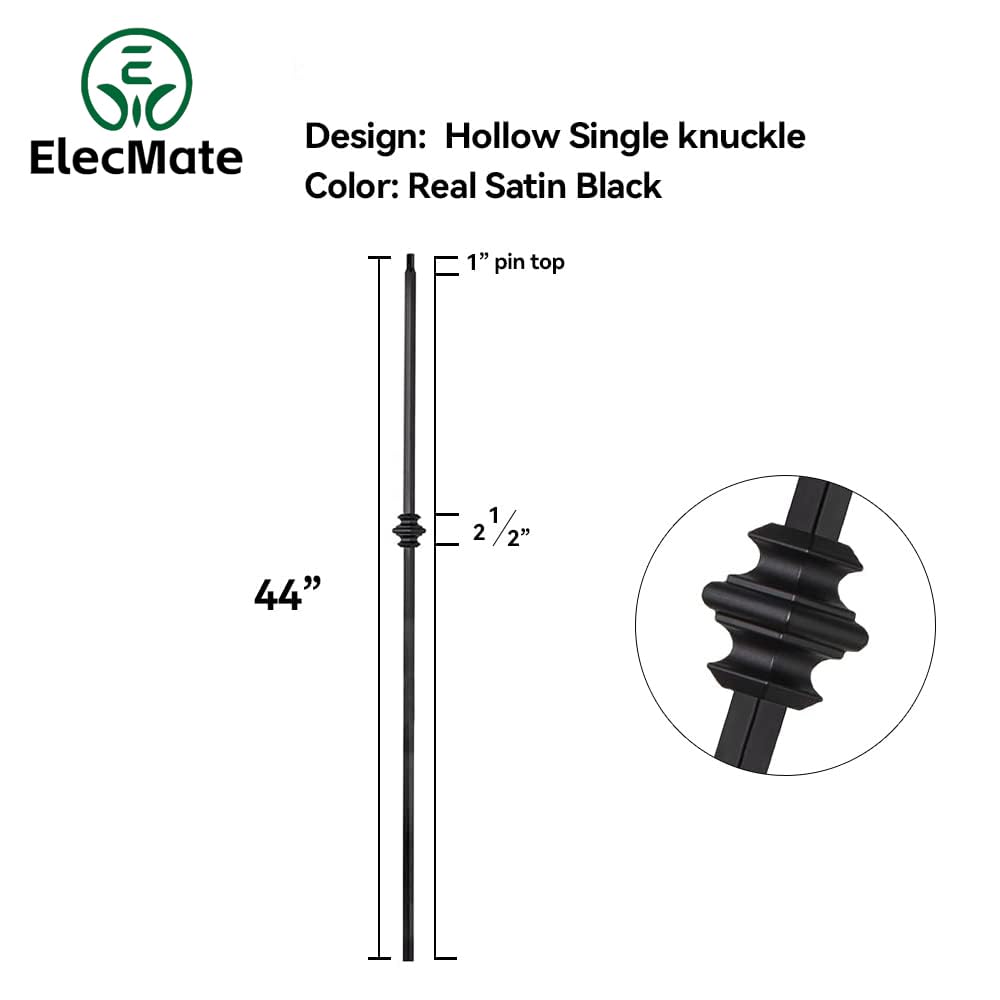 Elecmate Staircase Iron Balusters (Box of 10) Stair Spindles 1/2" Square Metal Balusters - Hollow Single Knuckle Staircase Spindles (Real Satin Black), E03-1