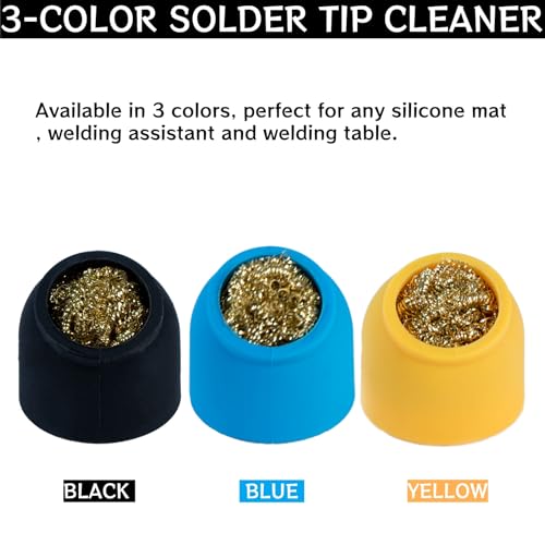 Kaisiking Soldering Iron Tip Cleaner 3Pcs Soft Coiled Brass Tip Cleaner with Silicone Holder Non-slip Solder Tip Cleaners, No Water Needed, Black