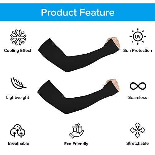 UV Protection Arm Sleeves - 4 Pairs Compression Cooling - Black