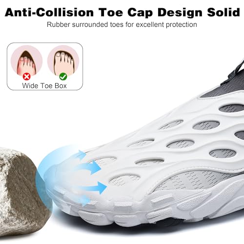 ZOOFLEX Water Shoes for Women and Men, Wide Fit, Quick Dry Aqua Footwear for Outdoor Sports - White, 10 Women / 8 Men