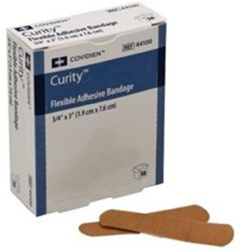 Flexible Adhesive Fabric Bandages - 3/4 x 3 Inch, Sterile, Tan, BX/50