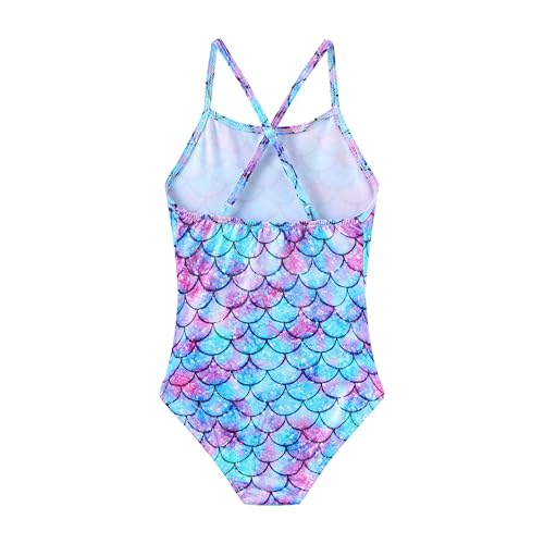 iLover Girls Sparkle Mermaid Purple One-Piece Swimsuit 5-6 Years with Adjustable Straps