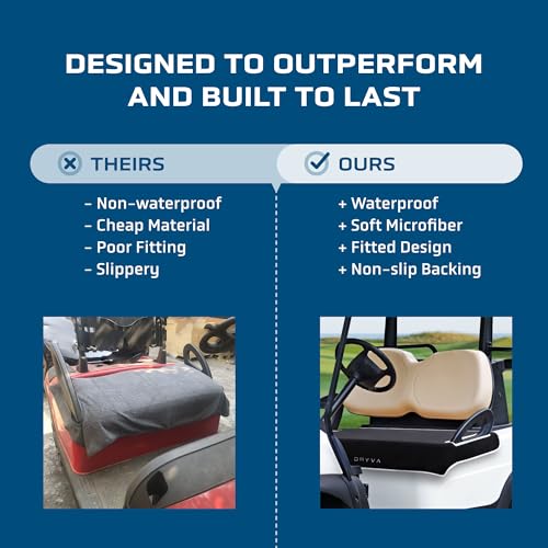 Dryva Waterproof Golf Cart Seat Cover Black – EZGO TXT RXV/Club Car DS Precedent, Non-Slip, Washable