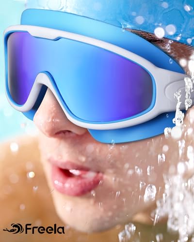 Swim Goggles for Adults - 180° Wide Vision, Anti-Fog, UV Protection - Black & Blue