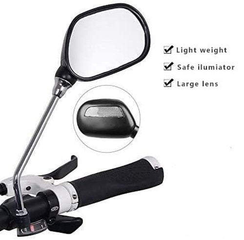 Bike Handlebar Rearview Mirror 2 Pack - Rotatable and Adjustable Wide Angle HD Safe Glass Rear View Shockproof Side Flat Mirror Universal For Bike Bicycle E-bike (BM046)