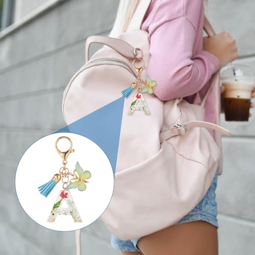 Bottle Chain for Tumbler with Letter A Charm, Butterfly & Tassel - Gold