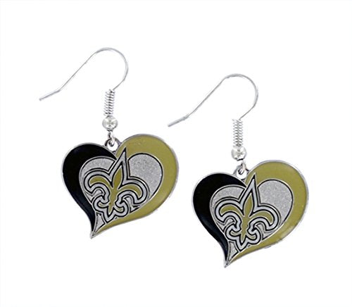 New Orleans Saints Swirl Heart Dangle Earrings - NFL Logo Jewelry