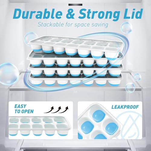 Ice Cube Tray Set with Lid - 3 Pack Silicone Trays