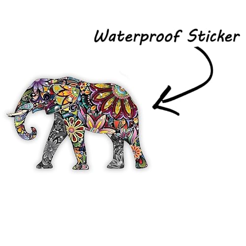 Colorful Floral Elephant Vinyl Decal - 5 Inch Waterproof Sticker