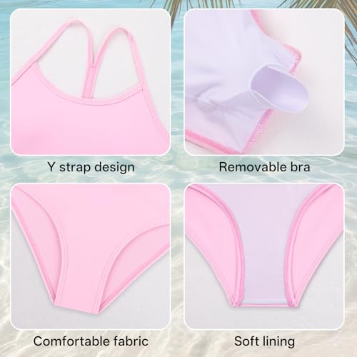 Weixinbuy Girls' Pink Bikini Set - 2-Piece Kids Swimsuit, Size 11-12 Years