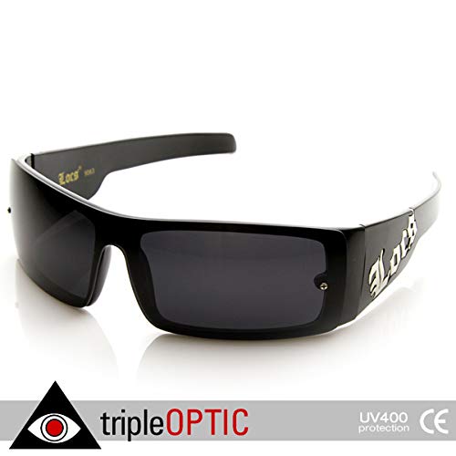 Locs One-Piece Shield Sunglasses Dark Lens Black 60mm Gangsta Wraps