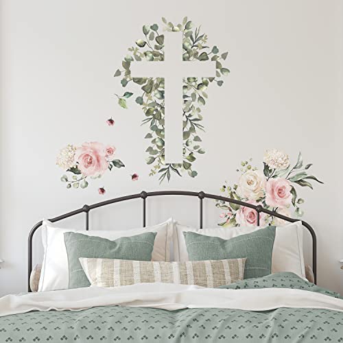 RoomMates RMK5282GM Watercolor Floral Cross Giant Peel and Stick Wall Decals