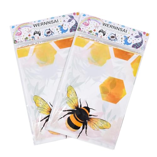 Bee Tablecloth - 2 Pack 108"x54" Disposable Plastic Cover