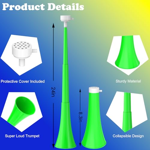 24-Inch Collapsible Vuvuzela Noise Maker - Green Stadium Horn