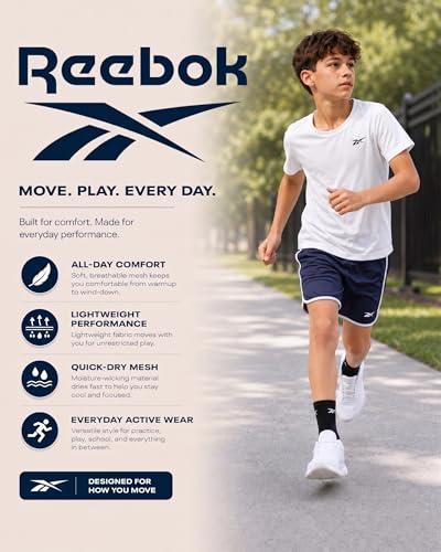 Reebok Boys Breathable Mesh Athletic Shorts 10-12 Navy White Panel 1 or 2 Pack